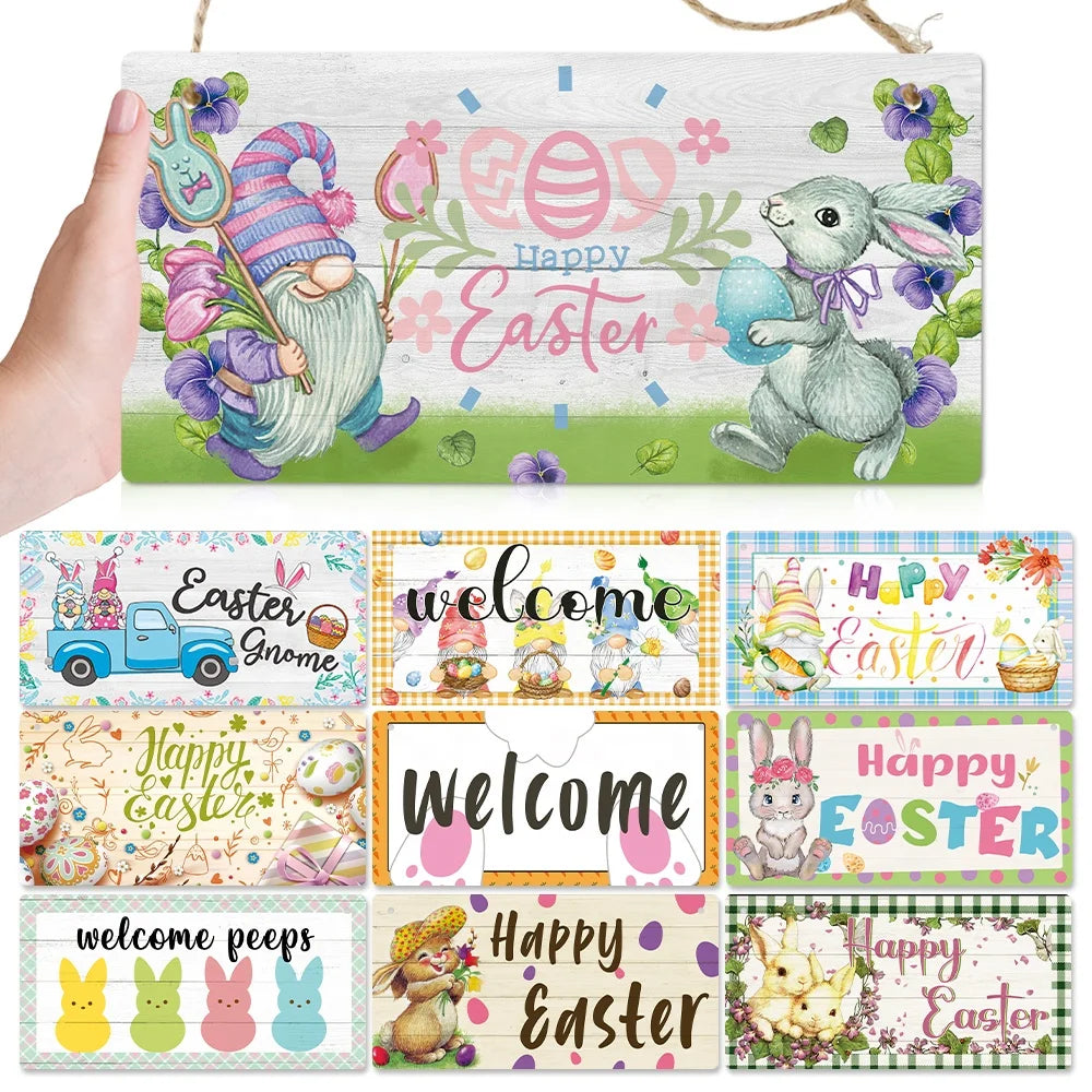 Putuo Decor Happy Easter Wooden Sign Lovely Gift Wood Plaque Hanging Wall Sign Perfect Home Decor