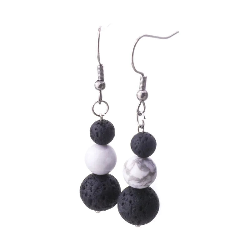 Joyas Round Bead Drop Pendant Lava Stone Earrings Women's Gift Simple Natural Volcanic Stone Pendant Earring Diffuser Jewelry