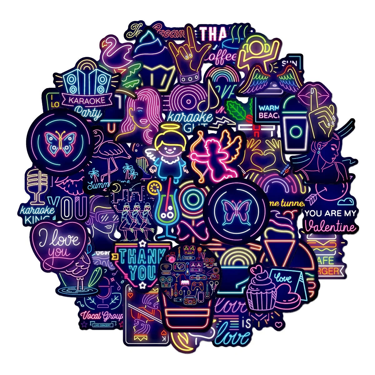 50Pcs Fashion Trend Neon Light Stickers for Adult Boy Girl Diy Home Decorative Graffiti Luggage Laptop Stickers Logo