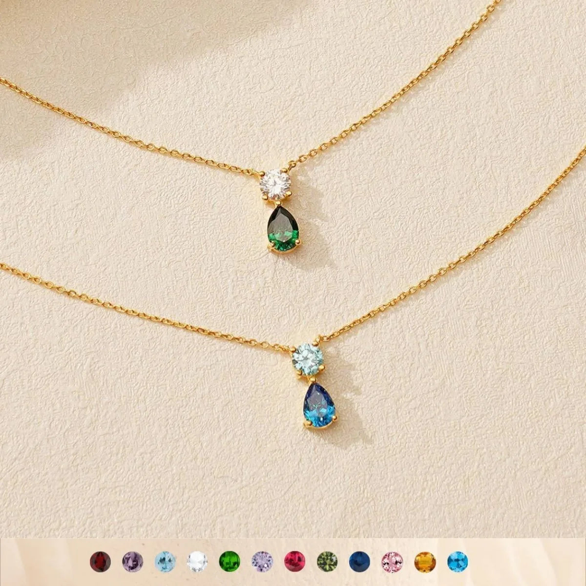 2024 Trendy 18K Gold Plated Water Drop Pendant Necklace with Link Chain 12 Zircon Birthstones Gift