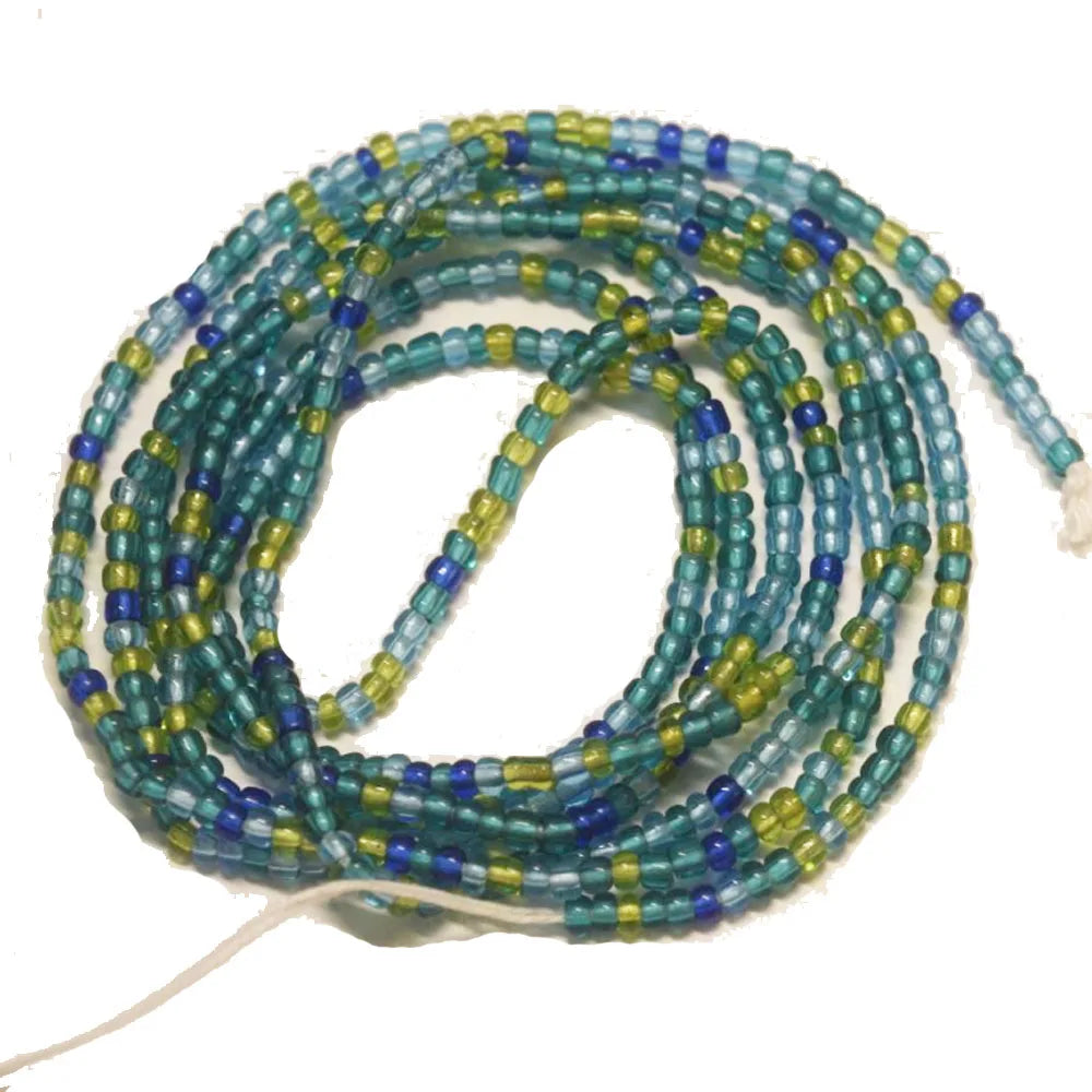 Handmade 50 Inches Adjustable Bulk Tie on Waist Beads on Cotton Cord Belly Chain Body Jewelry Calm Blue Color