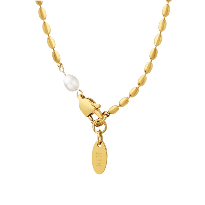 Hot Selling French Natural Fresh Water Pearl Stainless Steel Friendship Necklace Colorfast Jewelry