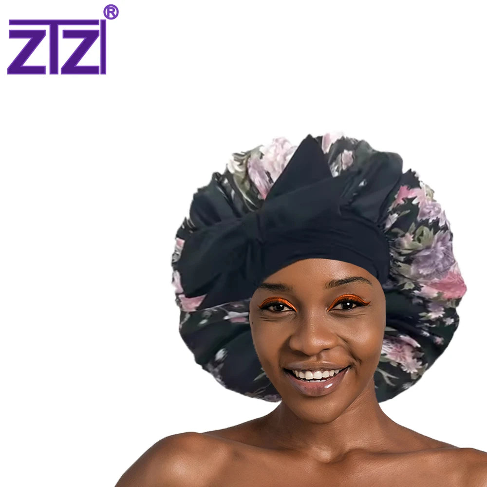 ZTZI Custom Logo  African Print Single Layer Polyester Hair Bonnet  and Satin Hair Wraps  For Women