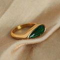 Customized Retro Affordable Luxury Glass Stone Stainless Steel Geometric Ring Unique No Color Fading Female Rings