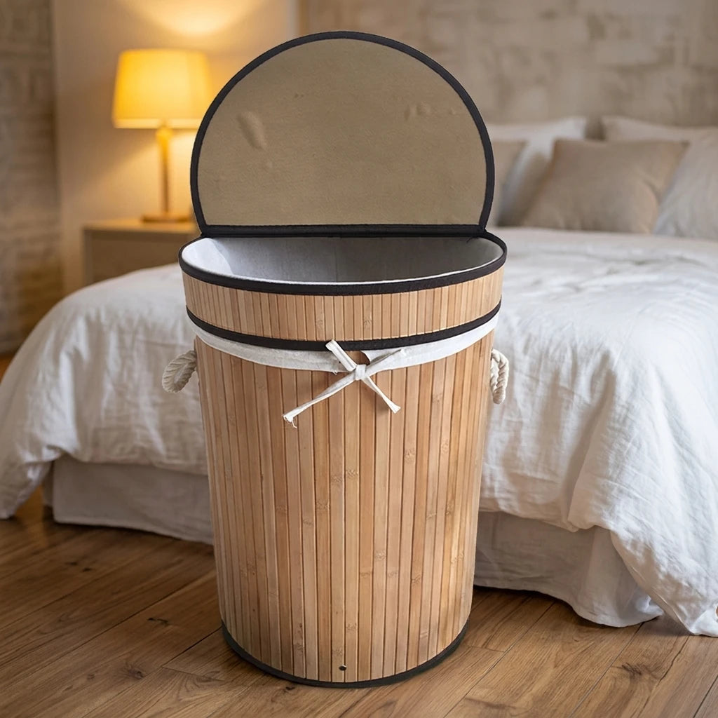 Eco-Friendly Collapsible Bamboo Handcrafted Woven Hamper >35L Capacity Shoes Wardrobe Living Room Multifunction Storage
