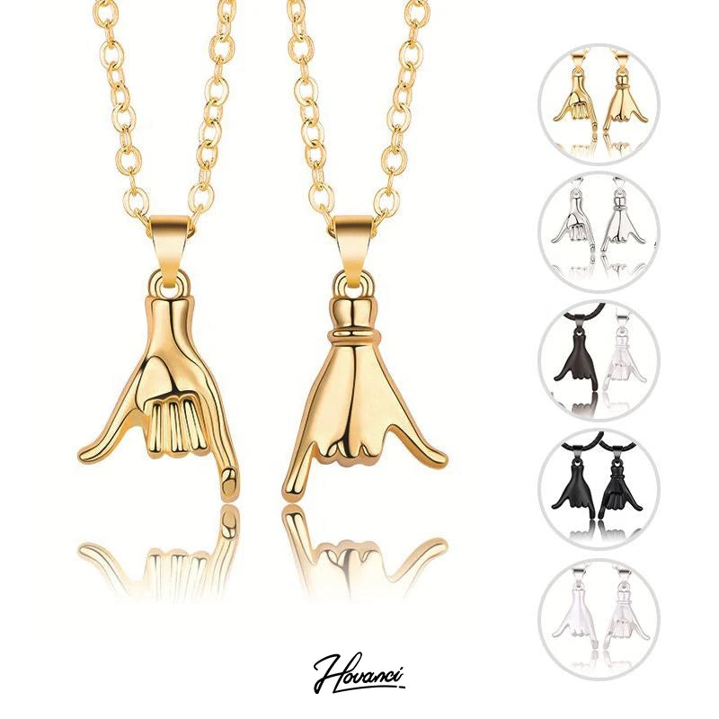 HOVANCI Valentine's Day Gift Stitching Magnetic Hand Pendant Couple Jewelry Necklace for Women