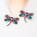 Fashion Jewelry Colorful Gem Glass Insect Dragonfly Earrings Rhinestone Crystal Dragonfly Stud Earrings