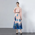 Boutique Wholesale 2024 Autumn New Fashionable Round Neck Printed Art Large Skirt With Hundred Pleats Women Clothing Dress