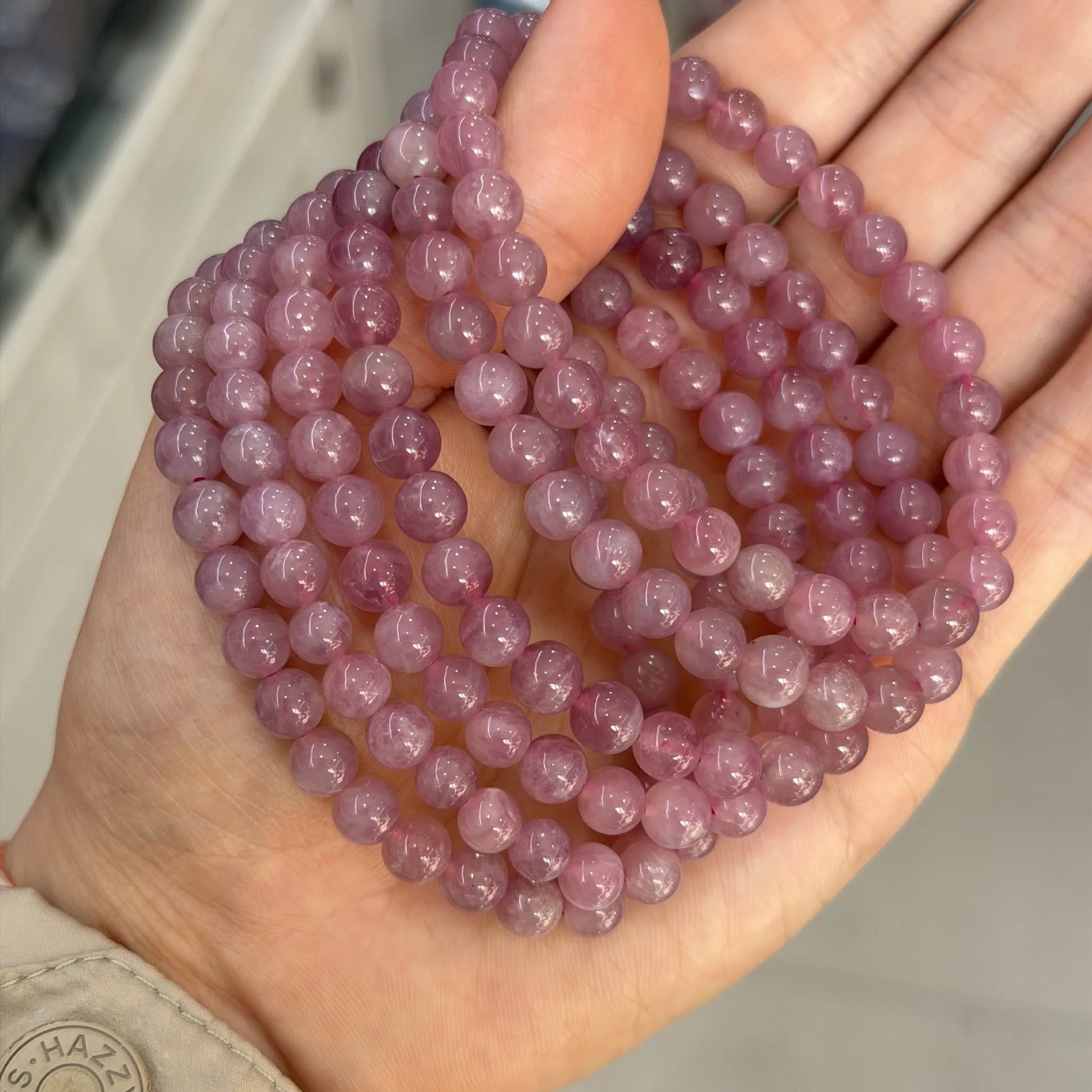 6mm Natural Round Purple-Toned Madagascar Rose Quartz Bracelet Crystal Beaded Stretch Bracelet Handmade Yoga Healing Bracelet