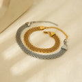 New Stylish Tarnish Free Wholesale Retro Stainless Steel 18K Gold Plated Wide Mesh Watchbelt Chain Bracelet for Women