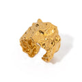 J&D 18K Gold Plated Stainless Steel Hammered Wide Band Open Ring