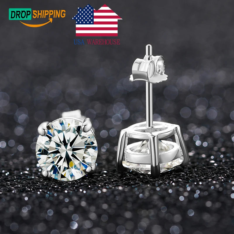 Dropshpping USA Stock Bling Luxury Handmade Push Back 925 Sterling Silver VVS Moissanite Diamond Classic Solitaire Stud Earring MegaBDM