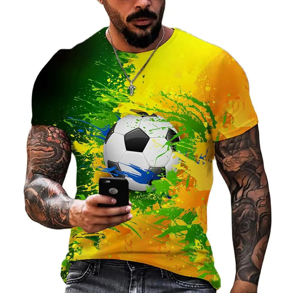 Fitspi Football Tshirt Men 3D Printed Football Mens Shirt Cool Boys Loose Oversized Tee Men Clothing