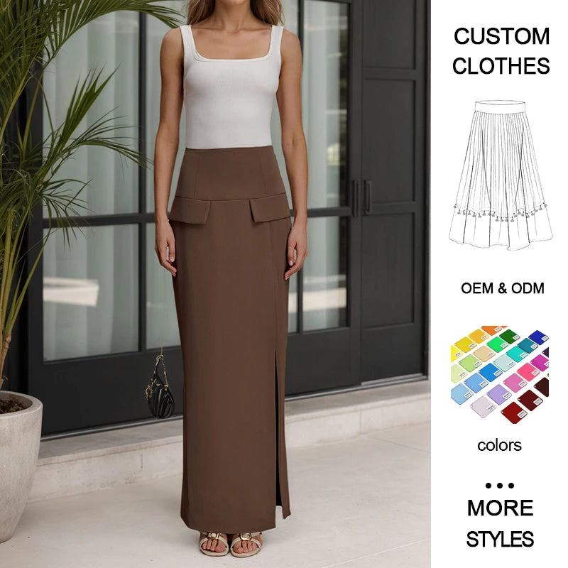 Stylish Elegant Women's High-waisted Slim-fitting Breathable Office Lady High Slit Summer Long Skirt Hip Coverage Buttocks
