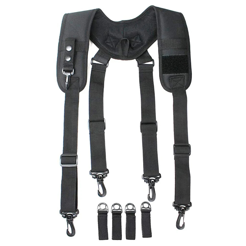 Black Men Hunting Suspender for Duty Belt Harness Padded Adjustable Tool Belt Suspenders with Key Holder