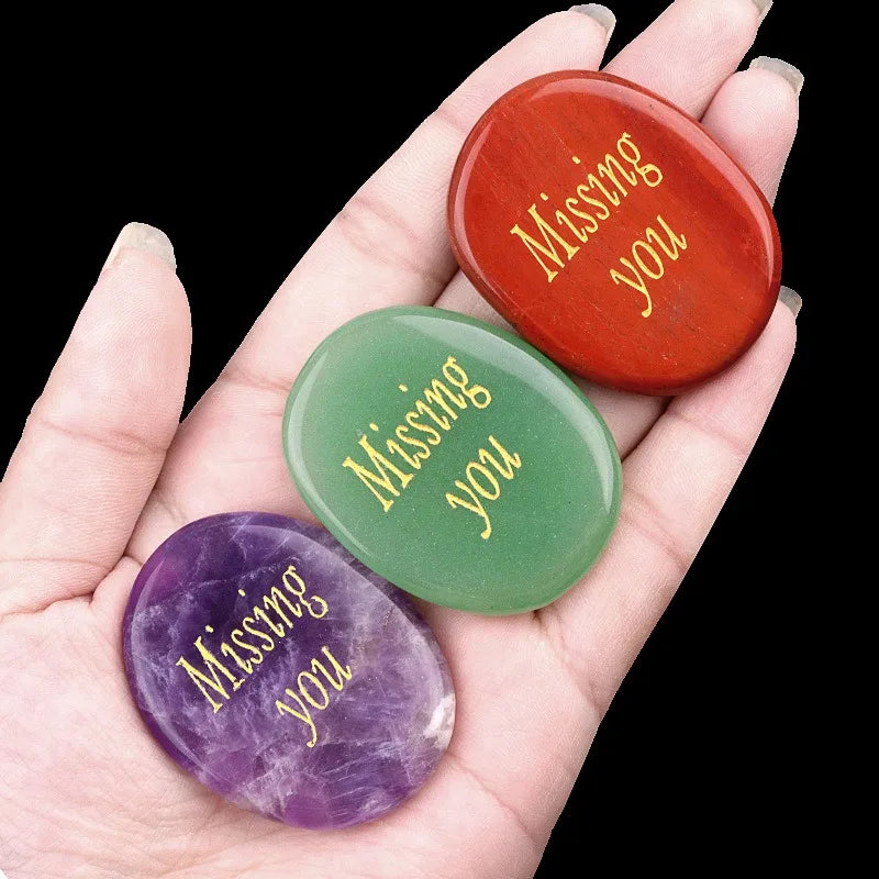 35X45mm Missing You Natural Crystal Agate Stone Engraved Words Encourage Gemstone Power Inspirational Stones Plam Worry Stones