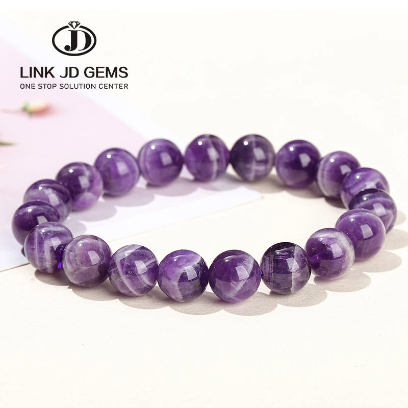 JD Women Purple Crystal Quartz Energy Bead Healing Bangle Jewelry Gift Natural Dream Lace Amethyst Stone Beaded Bracelets