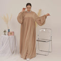 2026 Loriya Wholesale Islamic Clothing Abaya Dubai Women Muslim Dress Puff Sleeve Satin Plain Abaya Traditional Muslim Clothing