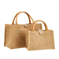 Custom Designed Mini Jute Burlap Shopping Tote Bag with Soft Cotton Handles for Traveling