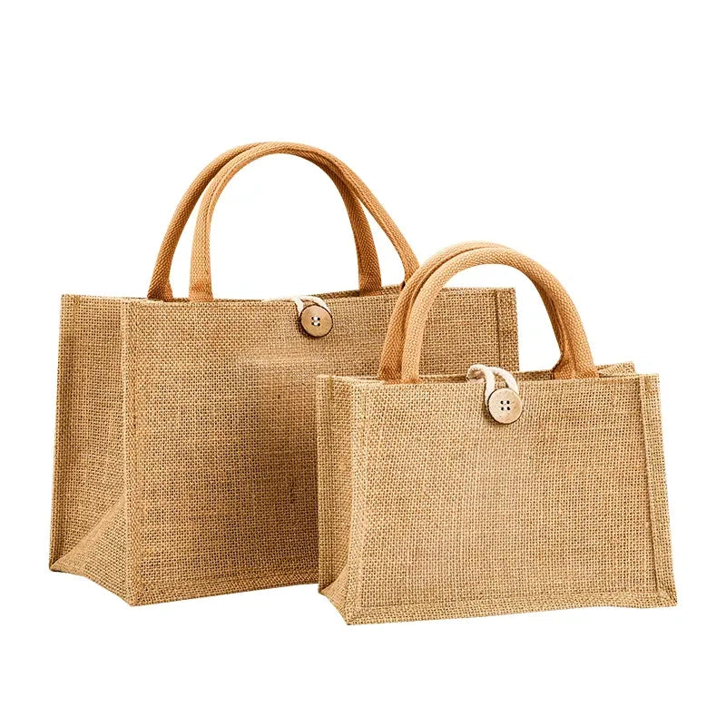 Custom Designed Mini Jute Burlap Shopping Tote Bag with Soft Cotton Handles for Traveling