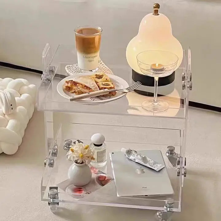 Transparent Acrylic Side Table Sofa Small Tea Table Movable Storage Cart