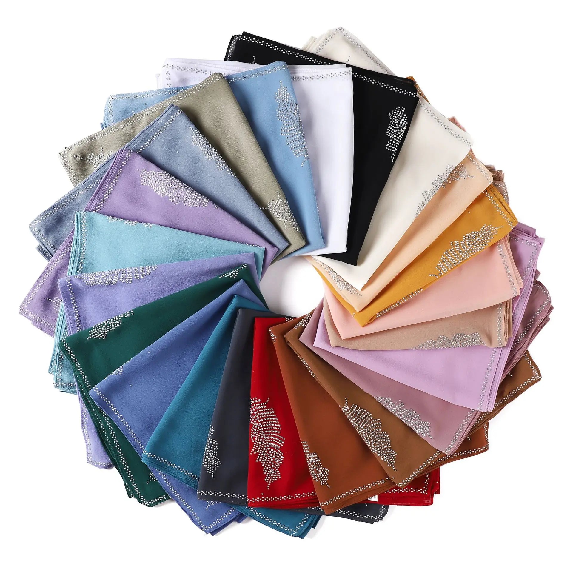 Fashion Designs Women Square Scarf Leaves Diamond Muslim Hijabs Scarves for Women Ladies Luxury Rhinestone Chiffon Scarf Shawls