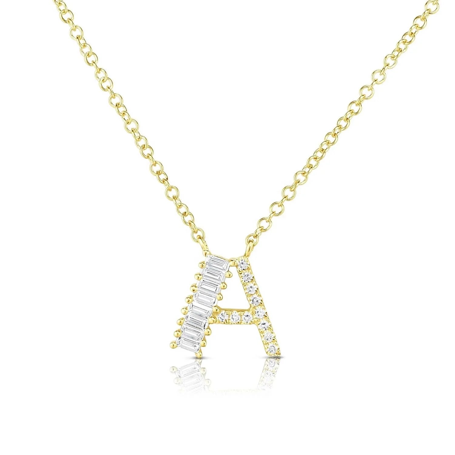 LOZRUNVE Boho Jewelry 925 Sterling Silver18k Gold Hip Hop Baguette Pave Alphabet Initial Letter Necklace