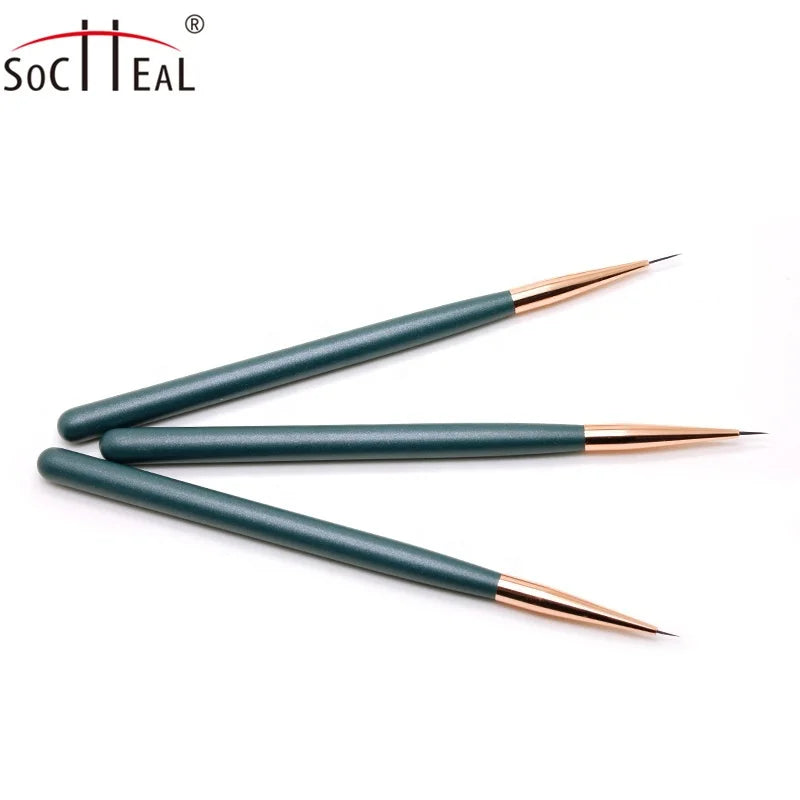 3 Pieces Detail Nail Art Brush Set Dark Green Wooden Handle Nail Liner Brush Professional Nail Art Tool for Drawing Fine Pattern