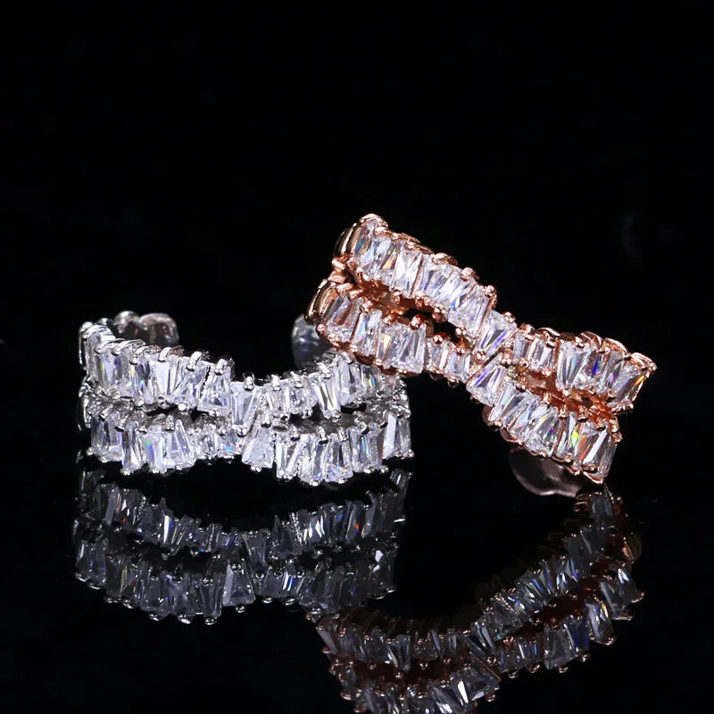 Sparking White Cubic Zircon CZ Silver Plated Copper Luxury Adjustable Open Bridal Engagement Ring for Women Finger Accessories