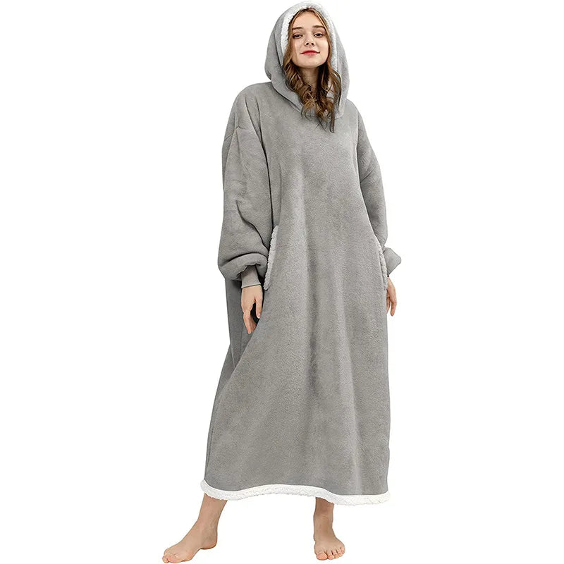 Custom Logo Printed Oversized Wearable Sherpa Home Winter TV Hooded Blankets With Hood Long Sleeve Fleece Hoodie Blanket