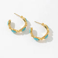 Wholesale Design Green Stone Trendy 18k Gold Plated Stainless Steel CC Shape Earrings