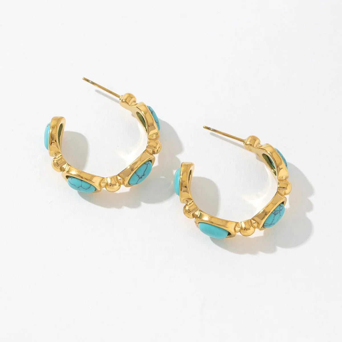 Wholesale Design Green Stone Trendy 18k Gold Plated Stainless Steel CC Shape Earrings