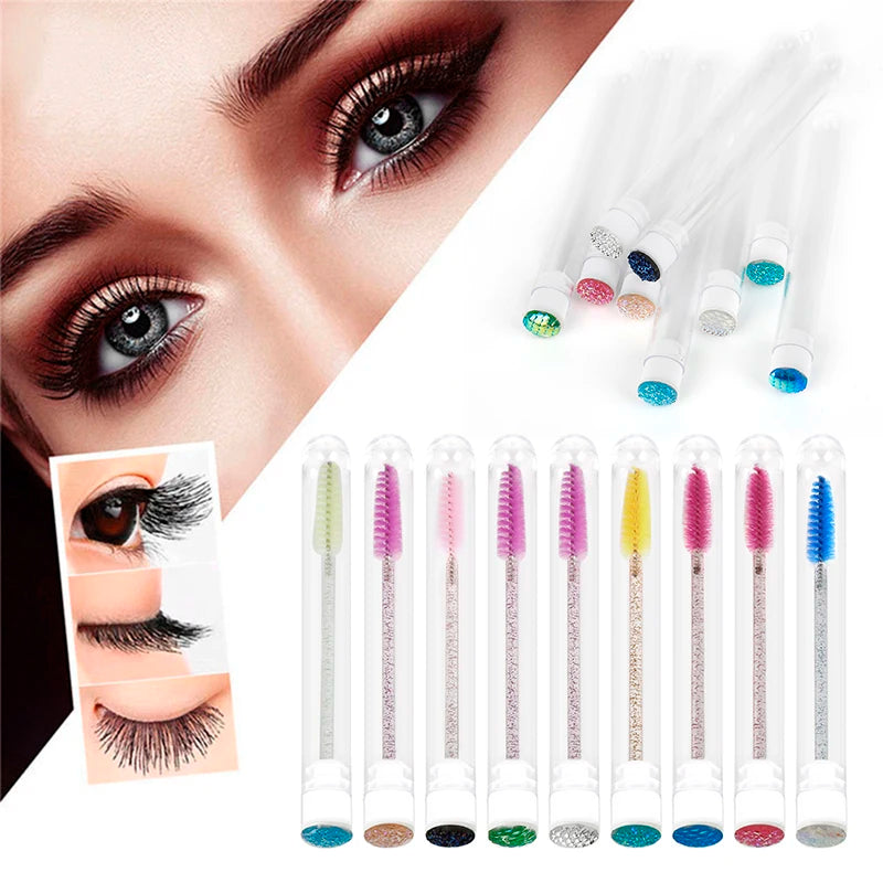 Makeup Brushes Diamond Shape Eyelash Spoolies Brushes Lash Tube Applicator Disposable Mascara Wand with Holder