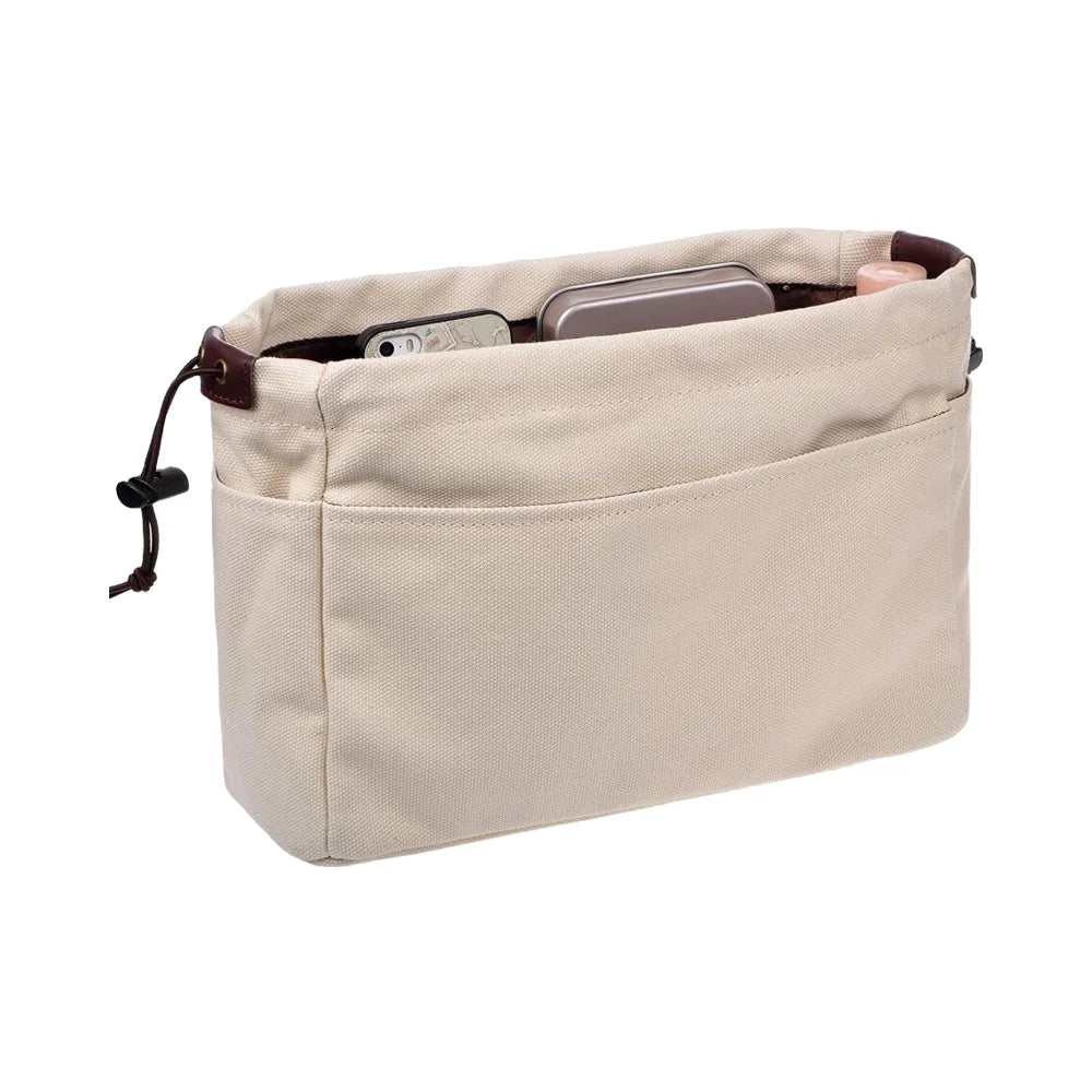 Heavy Duty Canvas Handbag Organizer Drawstring Closure Multi-Pockets Makeup Case Custom Printed Cosmetic Bag