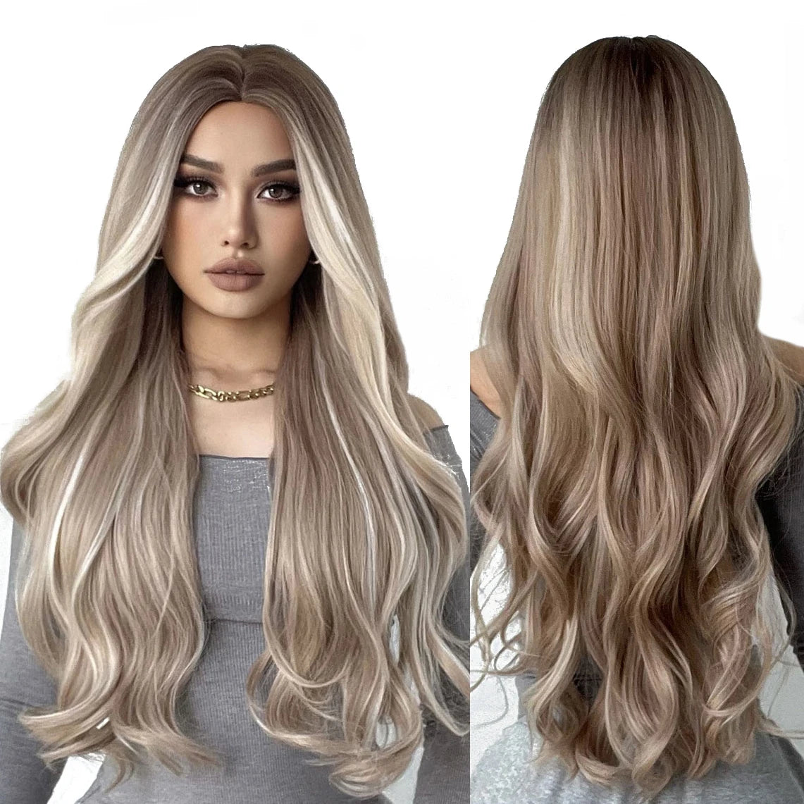 Manufacturer Synthet Wig Long Wavy Mixed Brown Blonde for Women Daily High Density Temperature Fibre Hair