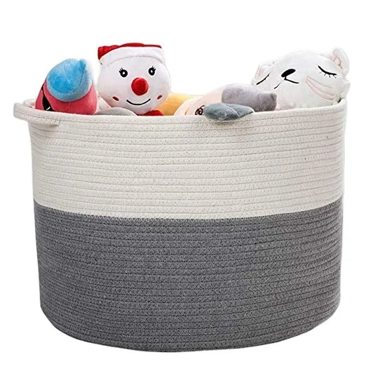 Customized Wholesale Foldable Cotton Rope Storage Fabric Laundry Basket Extra Large Storage Basket with Handle
