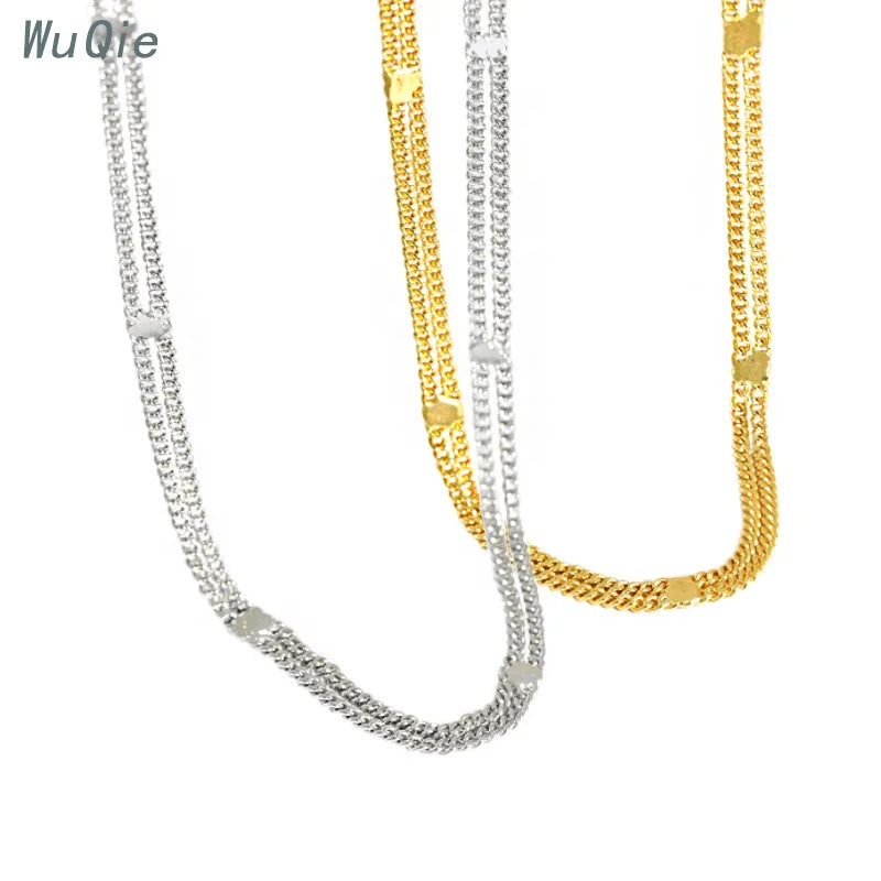 Wuqie Wholesale 925 Silver Double Link Chain Necklaces Punk Choker Layer Chain Necklaces