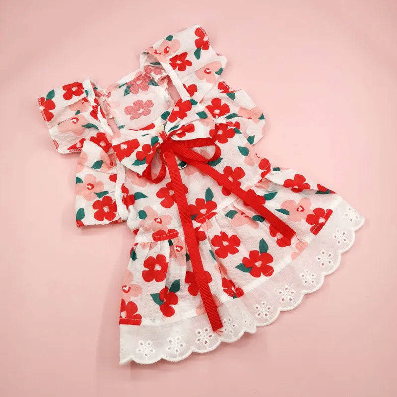 Factory Direct Supply Pet Clothes Teddy Bichon Apparel Summer Floral Dress Princess Lace Flower Dog Clothes in Stock