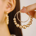 Wholesale Big Gold Plated Beaded Hoop Earrings Round Ball Drop Earrings DaintyJewelry Gifts for Women