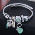 Fashion Stainless Steel Bangle Swan Pendant Crystal Jewelry Charm Bracelets for Women