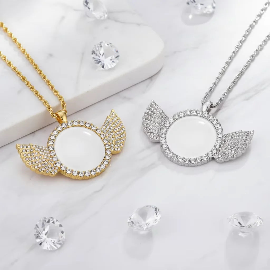 Modern Metal Home Decoration HipHop Angle Wings Necklace Sublimation Blanks Photo Jewelry Custom Logo Anniversary Eco-Friendly