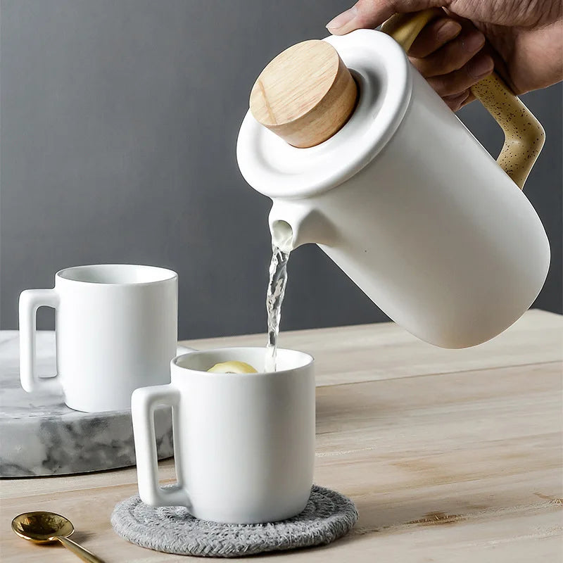 Nordic Marble Water Tea Cup Set Ceramic Teapot and Tray for Afternoon Tea Kung Fu Filter for Kitchen Family Use