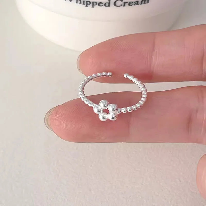 Elegant Clear Cz Diamond Flower Rings S925 Sterling Silver Flower Adjustable Open Ring Women Jewelry
