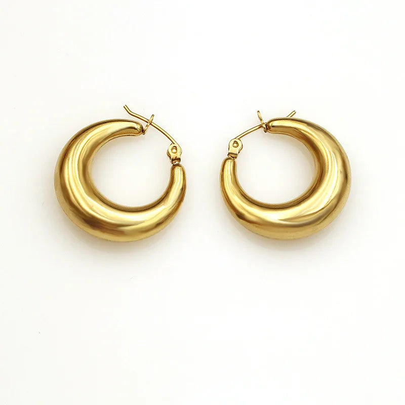 Vintage 18k Gold Plated Crescent Huggie Earrings Waterproof Stainless Steel Moon Shaped Earrings Fine Jewelry