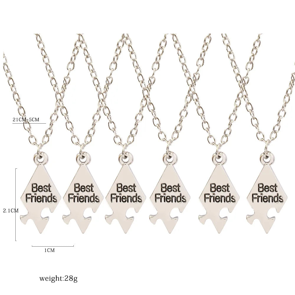 Vintage Multi-person Patchwork Alloy 7 PCS Necklace Best Friends Monogram Pendant Friendship Clavicle Chain