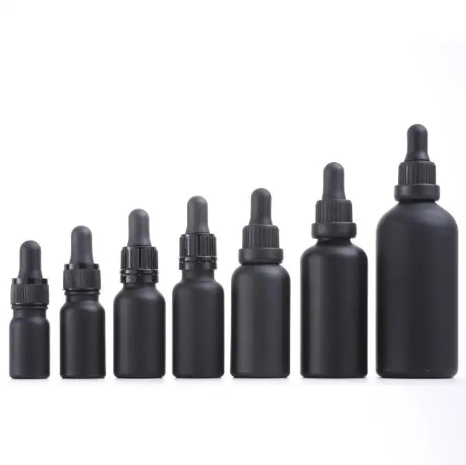 Cosmetics Serum Matte Black 5ml 10ml 15ml 20ml 30ml 50ml 100ml  Essential Oil Glass Dropper Bottle With Tamper Child Proof Cap