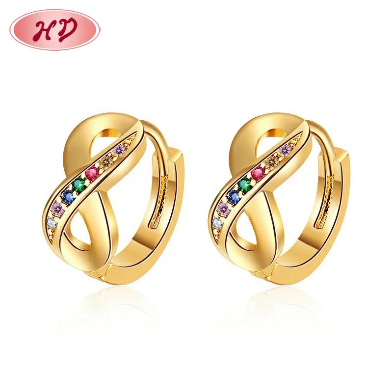 Wholesale Luxury Colored Zircon Splay Shape 18K Gold Earrings Designer Inspired Womens Earings Brand Hoop Stud Earring