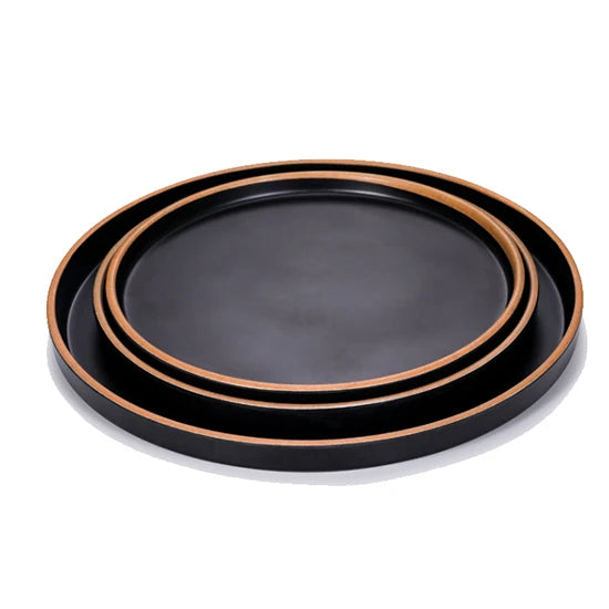 Restaurant Use Steak Plates Melamine Black Round Charger Pasta Wedding Plate Bulk