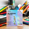 Rainbow Holographic Glossy White Vinyl Adhesive Sticker Paper 8.5x11 Inches Waterproof Printable Inkjet 135gsm 20 Sheets/Pack