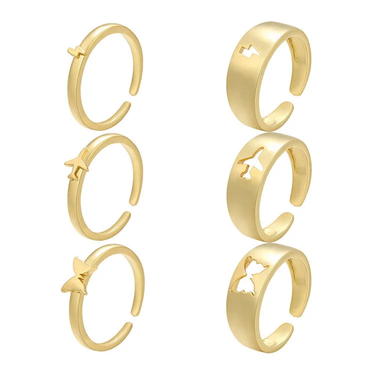RA1094 Dainty Mini Simple 18K Gold Plated  Adjustable Butterfly Plane Lightning Bolt Open Rings for Women 2021
